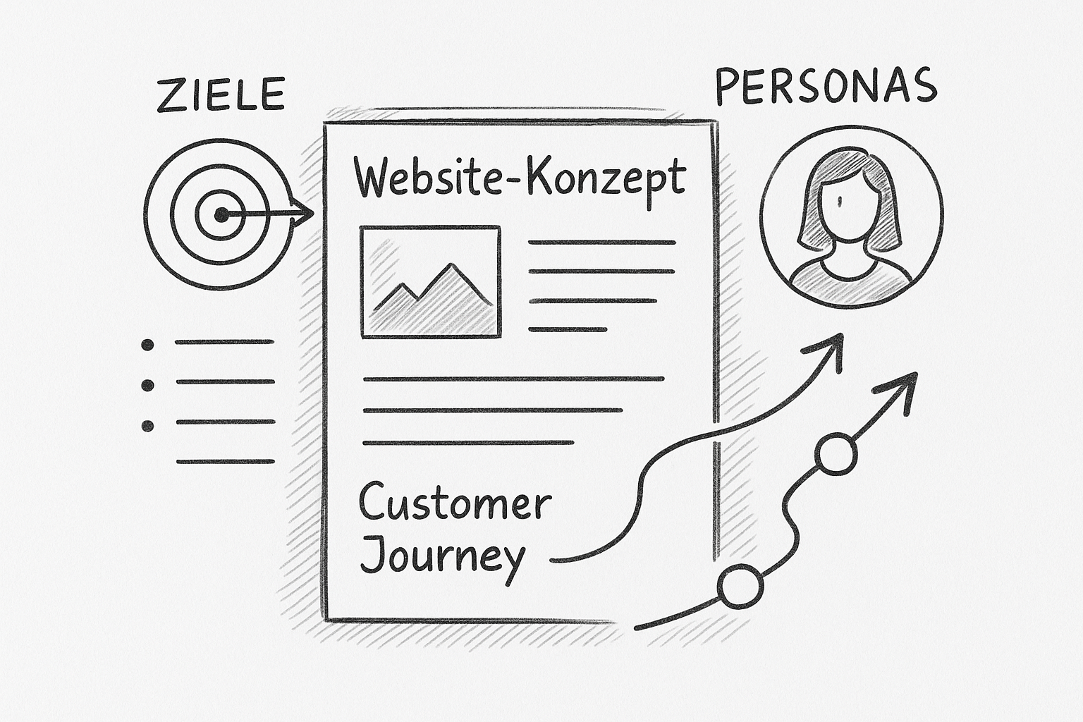 Skizze eines Website-Konzepts mit Zieldefinition